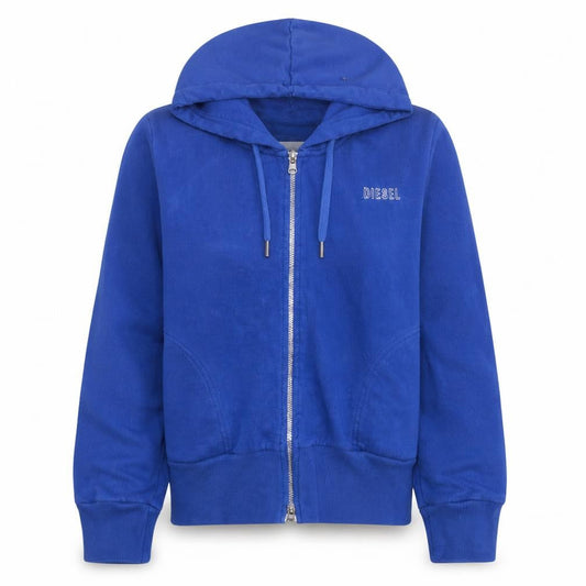 Diesel Women Blue Full Zip Hoodie L Cotton Blend Casual Sweatshirt