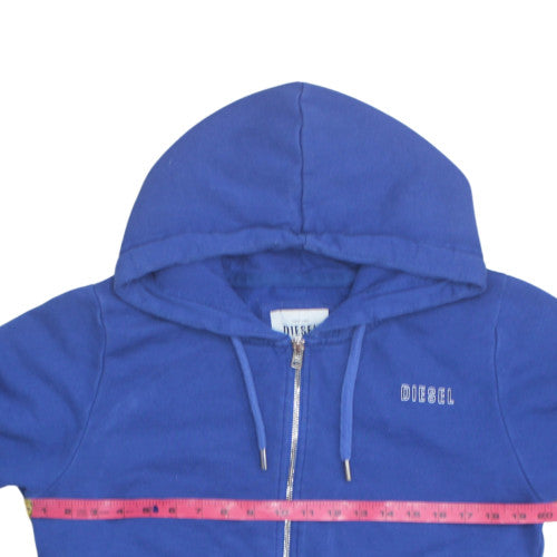 Diesel Women Blue Full Zip Hoodie L Cotton Blend Casual Sweatshirt