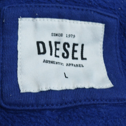 Diesel Women Blue Full Zip Hoodie L Cotton Blend Casual Sweatshirt