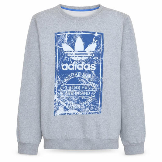 Adidas Mens Grey Blue Logo Crew Neck Sweatshirt M
