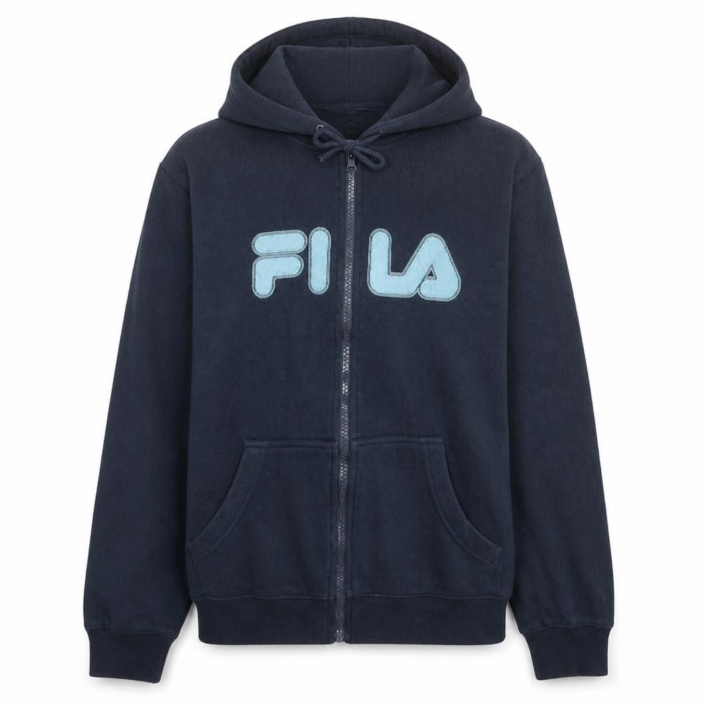 Fila Womens Navy Full Zip Hoodie Medium Cotton Blend Sweatshirt