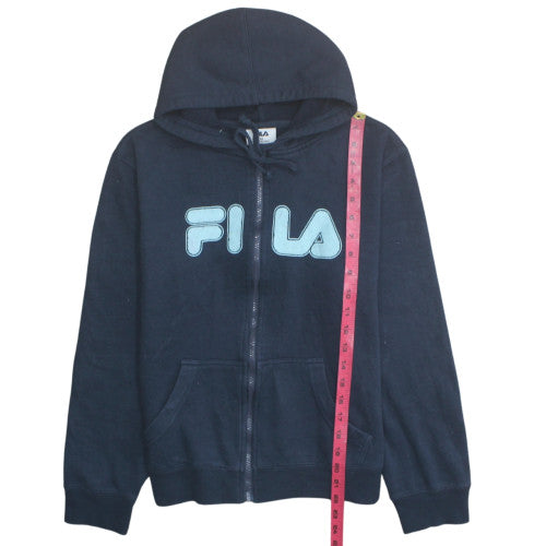FILA Womens Navy Full Zip Hoodie Medium Cotton Blend Sweatshirt