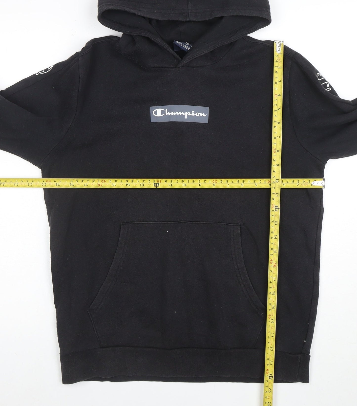 Champion Boys Black Pullover Hoodie 16 Years Fleece Logo Sports Casual