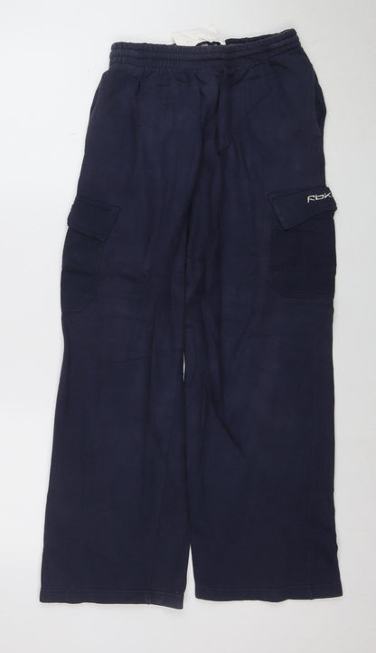 Additional front view of Reebok boys’ blue l jogger trousers cotton blend elastic waist activewear