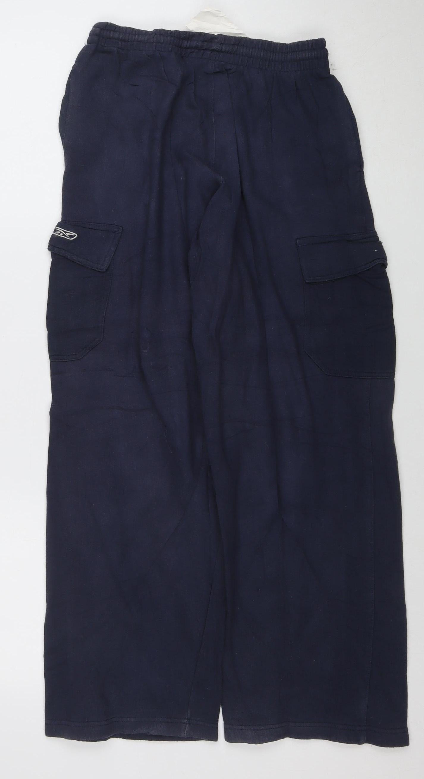 Reebok Boys Blue L Jogger Trousers Cotton Blend Elastic Waist Activewear