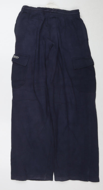 Back view of Reebok boys’ blue l jogger trousers cotton blend elastic waist activewear