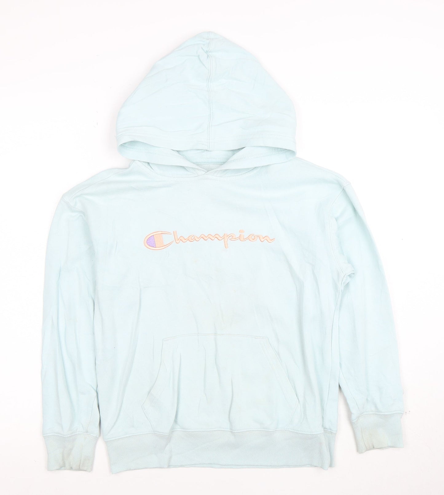 Champion Girls Blue Pullover Hoodie L Embroidered Logo Fleece