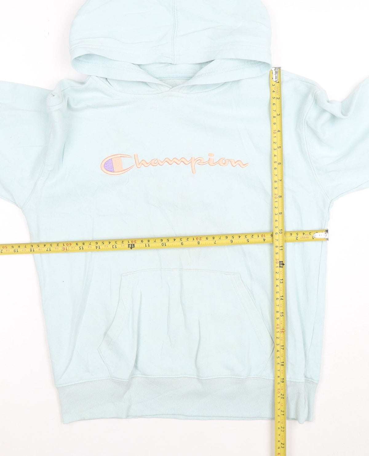 Champion Girls Blue Pullover Hoodie L Embroidered Logo Fleece