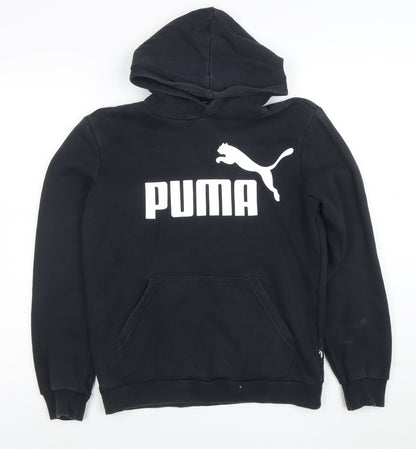 Additional front view of Puma boys’ black pullover hoodie xl 16 cotton blend logo print