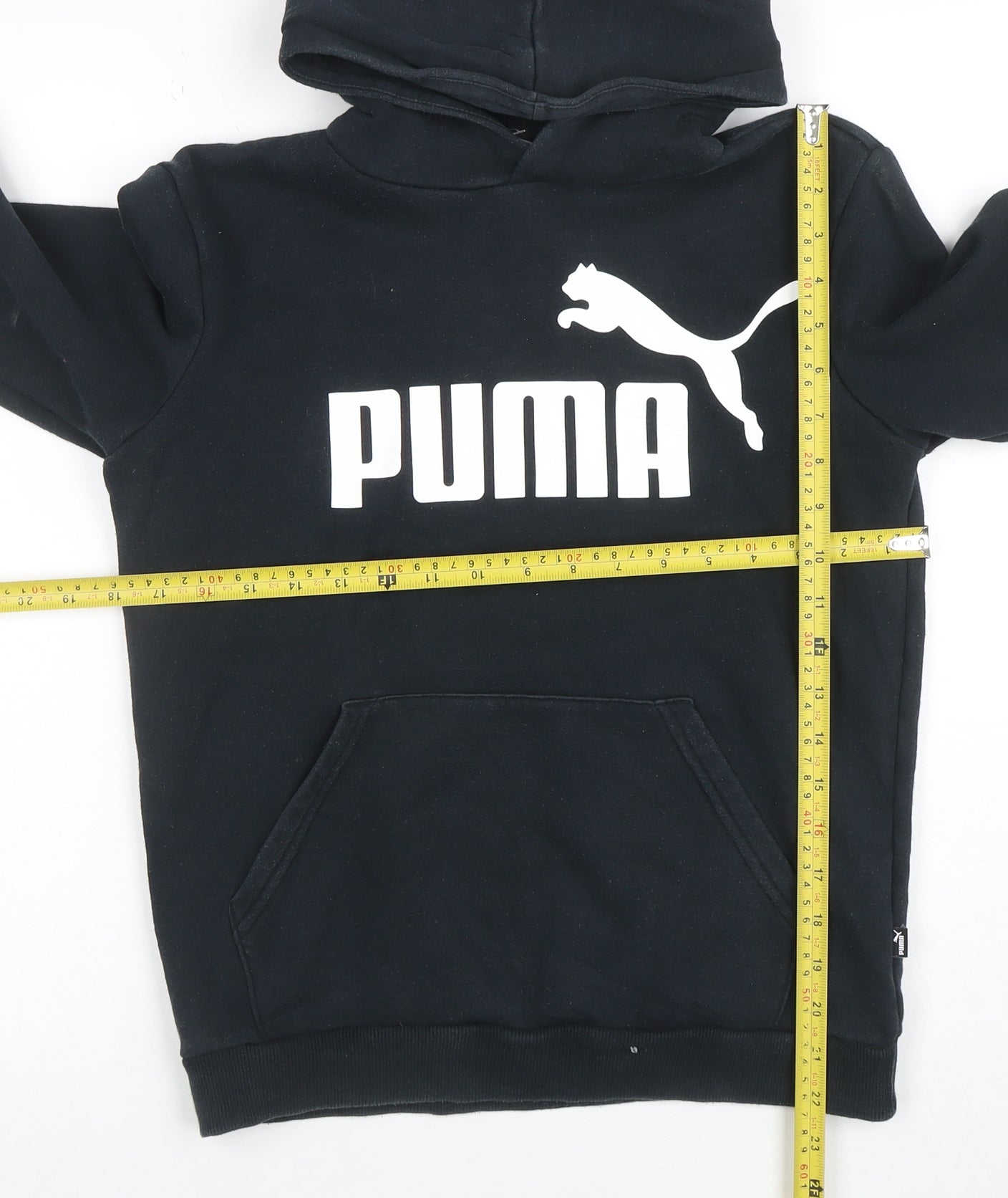Puma Boys Black Pullover Hoodie XL 16 Cotton Blend Logo Print