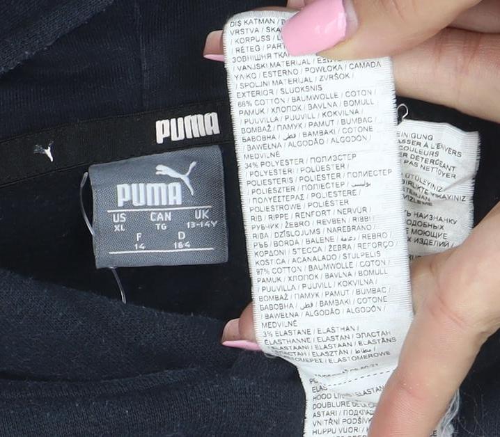 Puma Boys Black Pullover Hoodie XL 16 Cotton Blend Logo Print