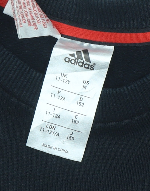 Adidas Boys Black Sweatshirt 11-12 Years Pullover Crew Neck Sports Top