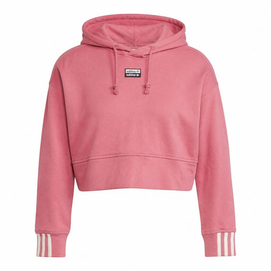 Adidas Women’s Pink Cropped Pullover Hoodie Size 8 Cotton Casual