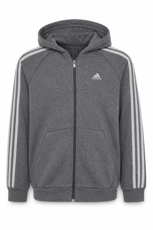Adidas Boys Grey Full Zip Hoodie 13-14 Years Performance Essentials