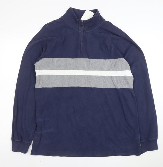 Preloved Chaps Men's Blue 1/2 Zip Striped Cotton Sweatshirt Size L - Front
