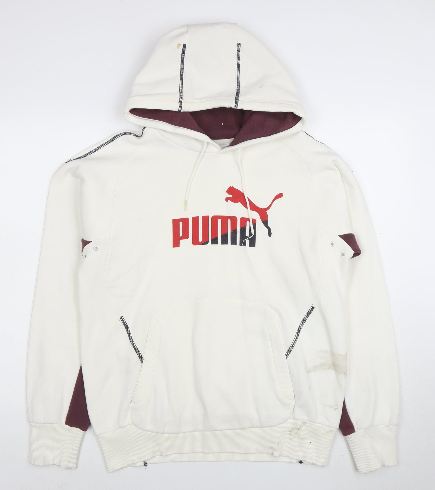 Puma Men's White Pullover Hoodie S Logo Sports Fleece Sweatshirt