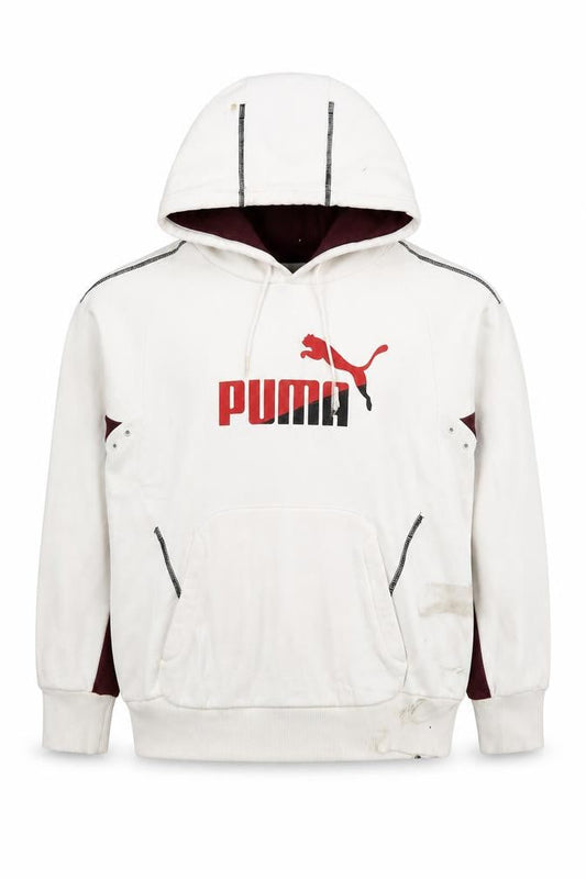 Puma Men's White Pullover Hoodie S Logo Sports Fleece Sweatshirt