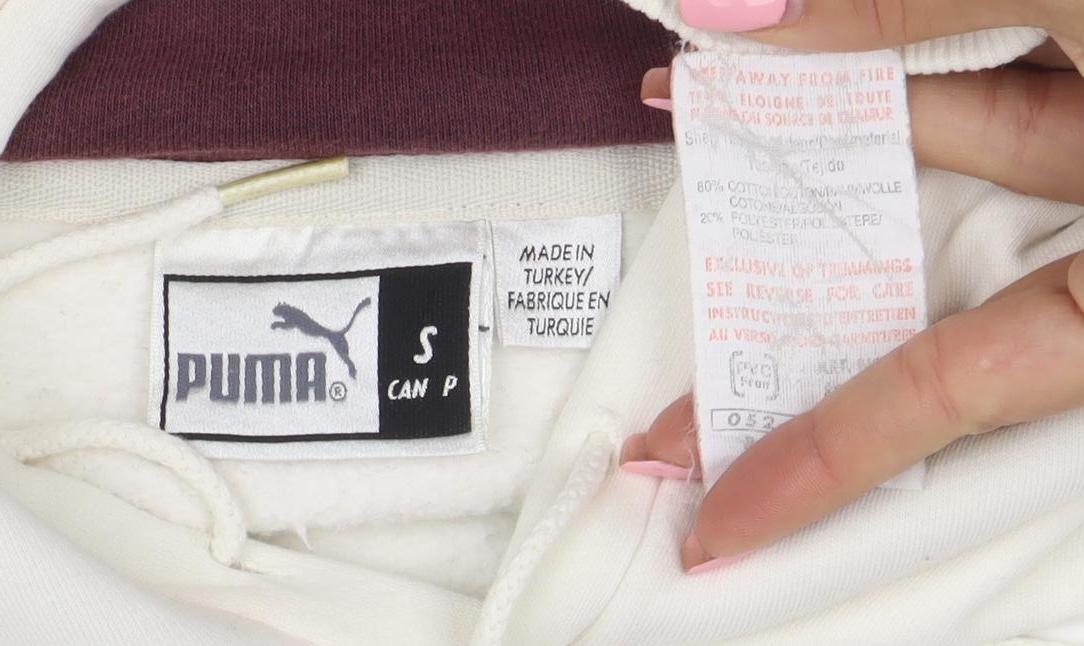 Puma Men's White Pullover Hoodie S Logo Sports Fleece Sweatshirt