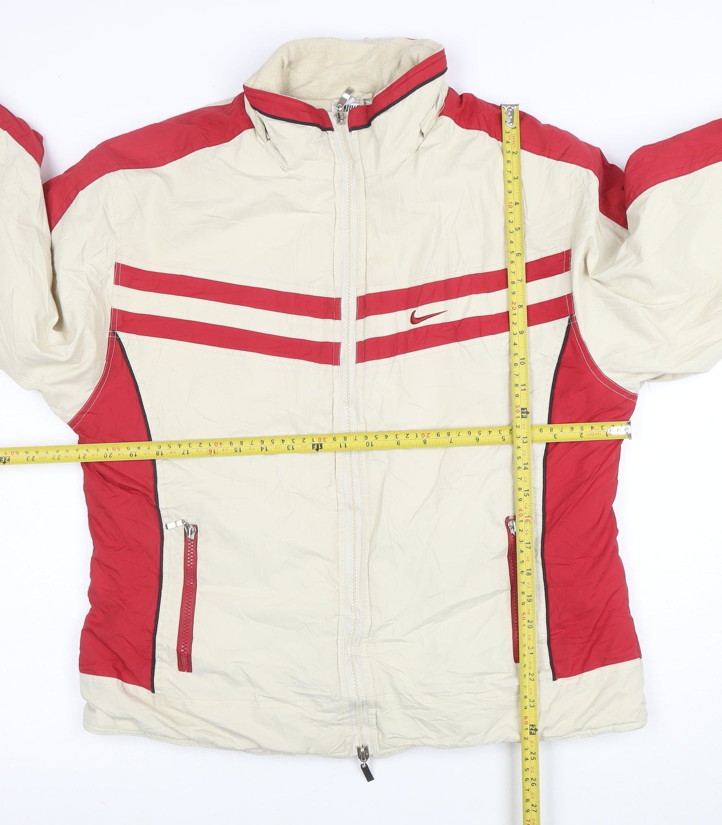 Nike Women Beige Red 2XL Windbreaker Jacket Full Zip Sports Style