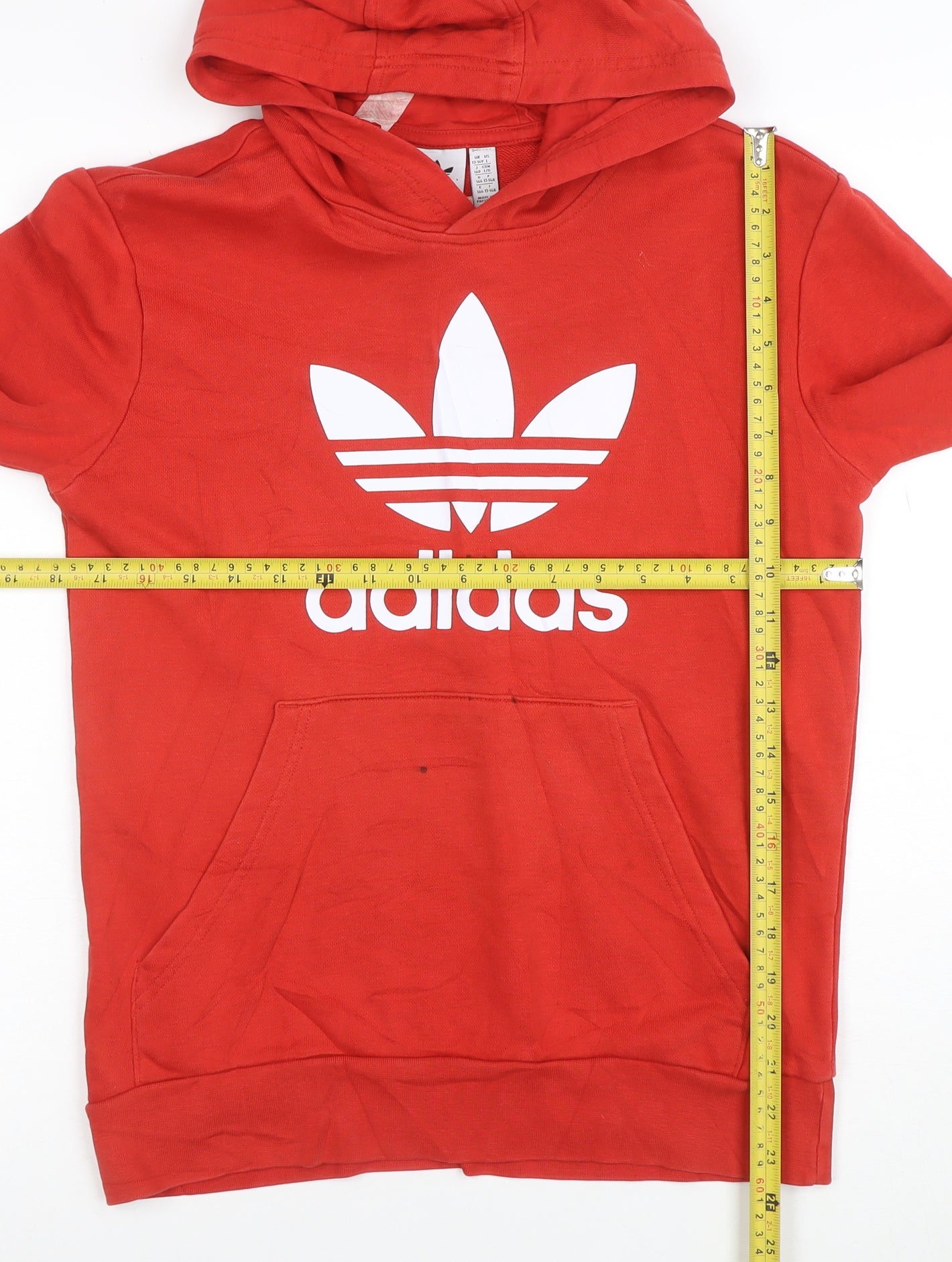 Adidas Boys Red Pullover Hoodie 13-14 Years Cotton Blend Logo Print