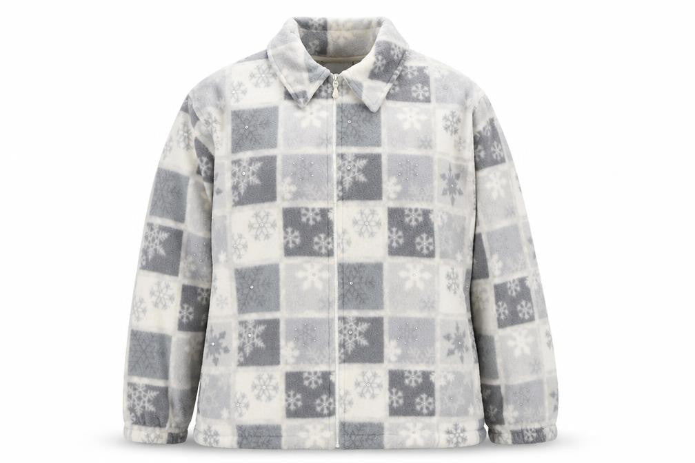 Alfred Dunner Women Grey Snowflake Fleece Zip Jacket M Winter Casual