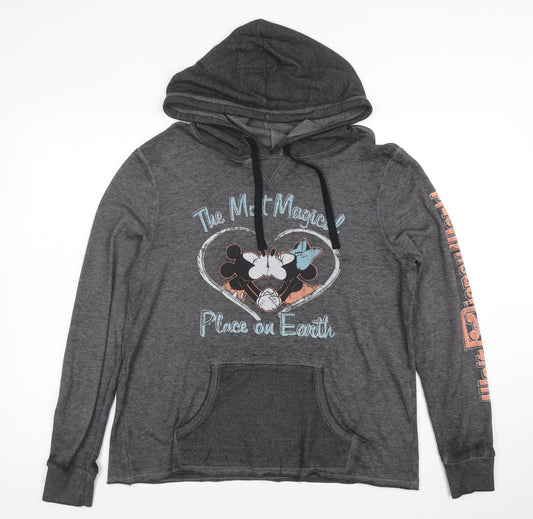Disney Womens Grey Pullover Hoodie Mickey & Minnie Medium