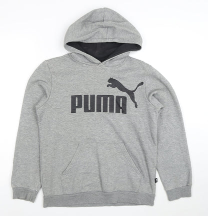 Additional front view of Puma boys’ grey pullover hoodie, size 14-15, years cotton blend