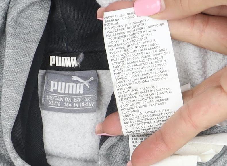 Puma Boys Grey Pullover Hoodie Size 14-15 Years Cotton Blend