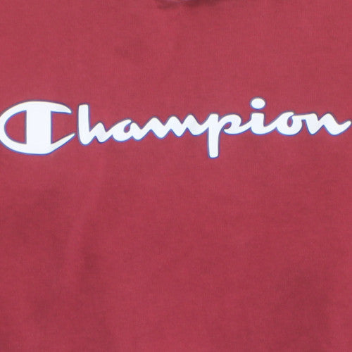 Champion Men's Red Pullover Hoodie Medium Graphic Logo Fleece