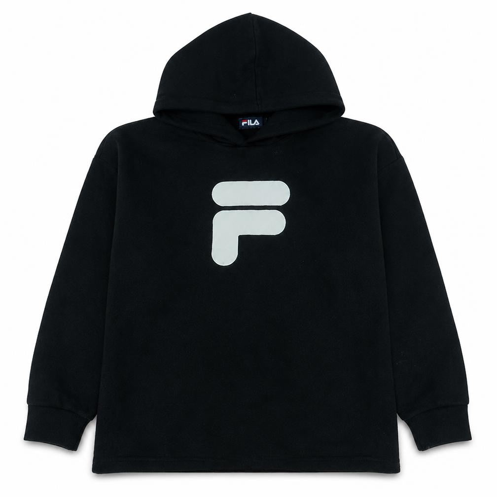 Fila Womens Black Pullover Hoodie L Logo Fleece Sweatshirt