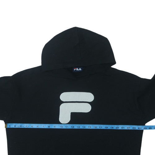 FILA Womens Black Pullover Hoodie L Logo Fleece Sweatshirt