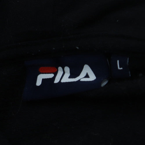 FILA Womens Black Pullover Hoodie L Logo Fleece Sweatshirt