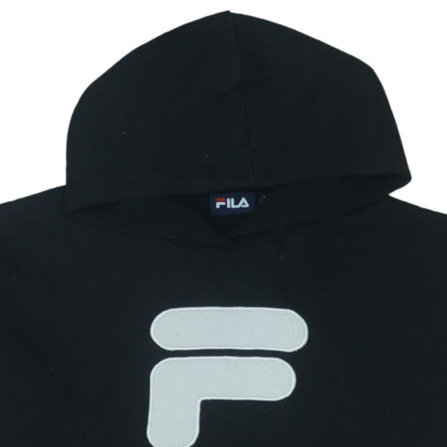 FILA Womens Black Pullover Hoodie L Logo Fleece Sweatshirt