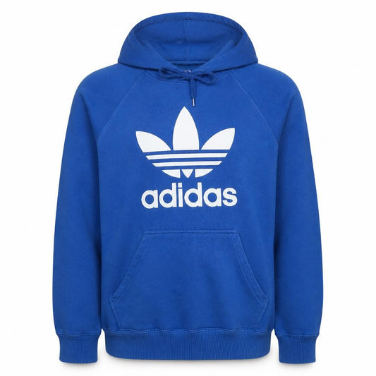 adidas Mens Blue Pullover Hoodie M Regular Fit Logo Fleece Sweatshirt