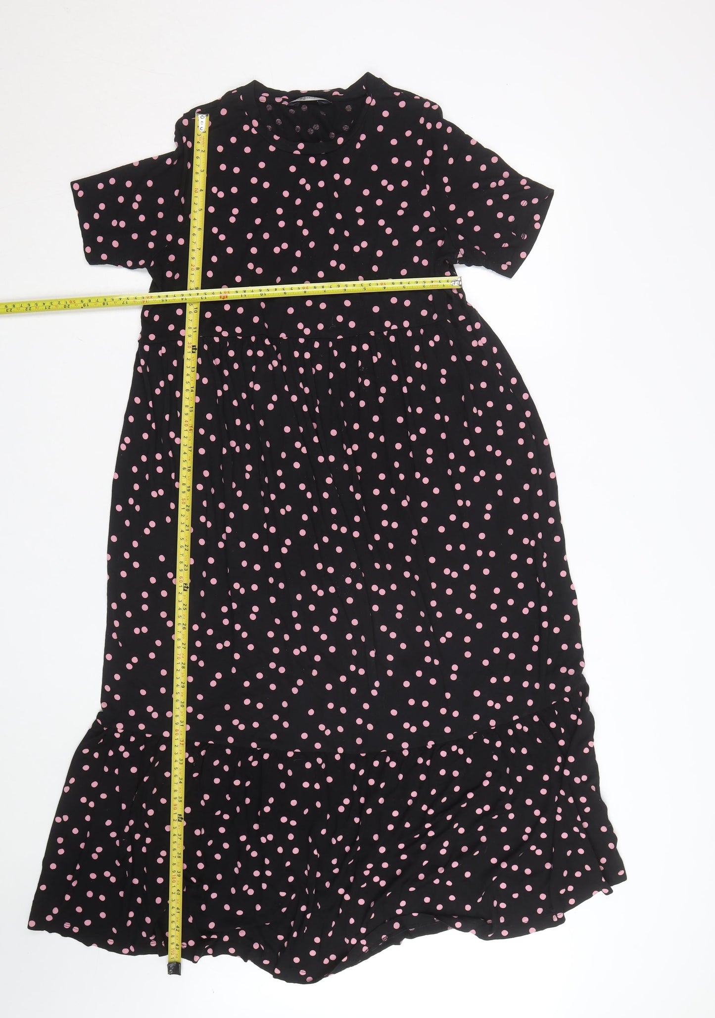 Marks and Spencer Women's Black Pink Polka Dot Midi A-Line Dress Size 12
