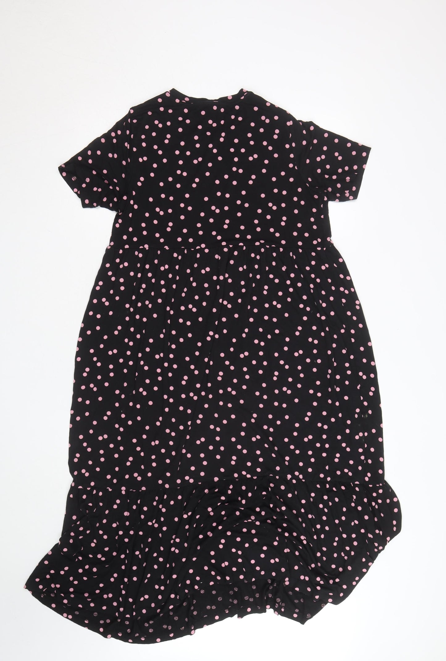 Marks and Spencer Women's Black Pink Polka Dot Midi A-Line Dress Size 12