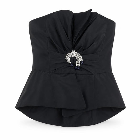 Zara Women Black Strapless Satin Camisole Beaded Party Blouse Size 10