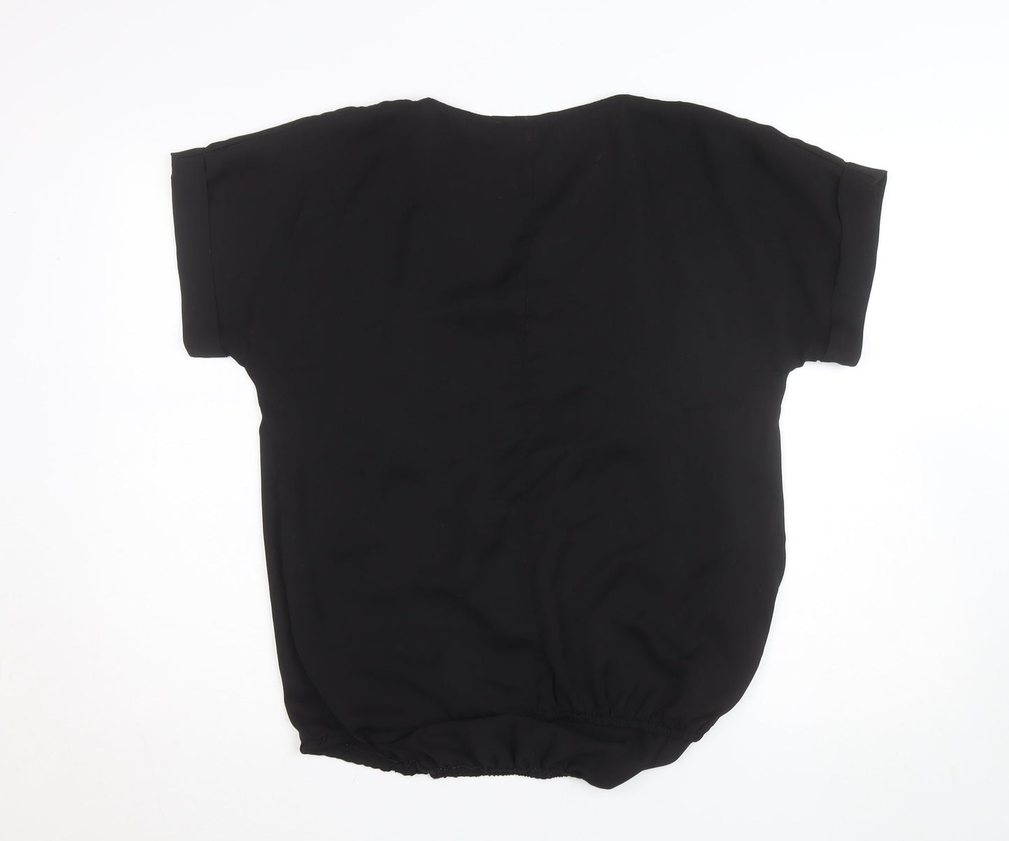Envie de Fraises Women’s Black Size 14 Zip Neck Short Sleeve Blouse