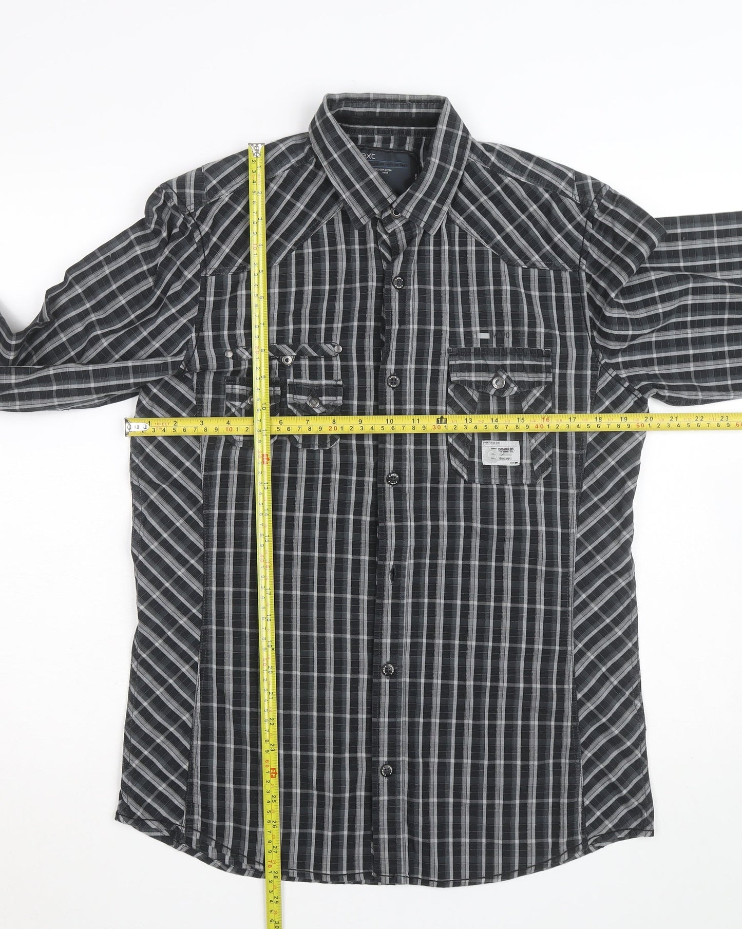Next Men's Grey Check Slim Fit Long Sleeve Button-Up Shirt - M