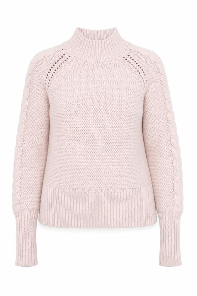 Mint Velvet Women Pink Mock Neck Chunky-Knit Pullover Jumper S