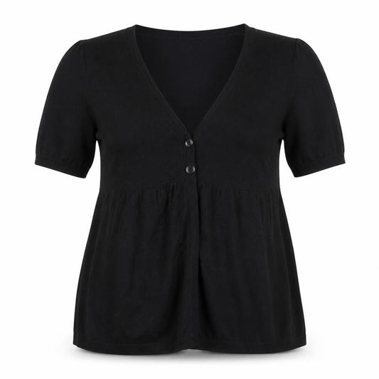 H&M Women's Black Cotton Knit Button V-Neck Tunic Blouse Size L