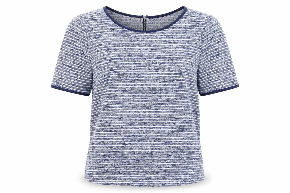 Oasis Women Blue Striped Short Sleeve Crew Neck Top M