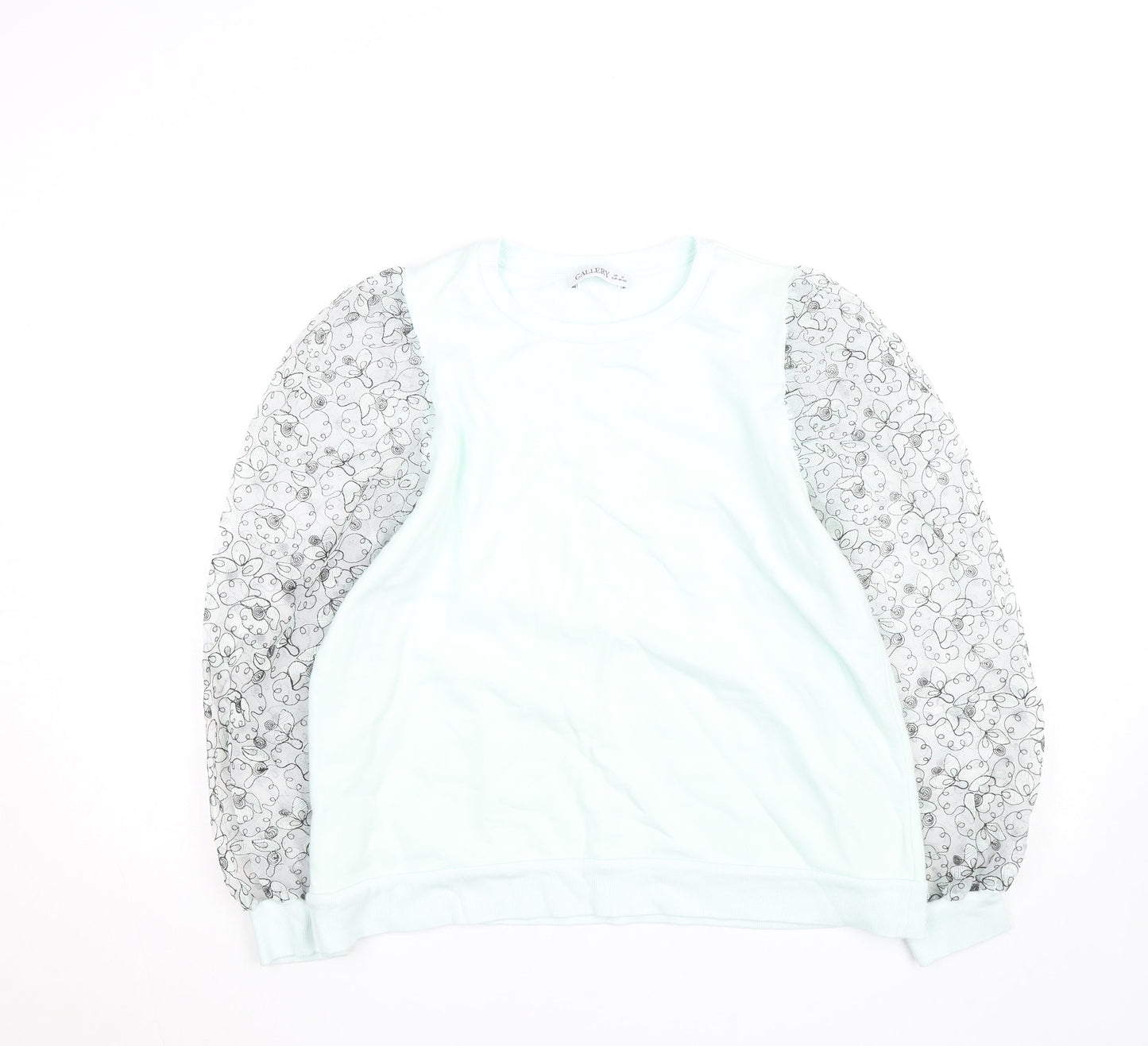 Gallery Women Mint Green Floral Lace Sleeve Sweatshirt UK M