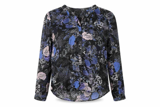Warehouse Women’s Black Blue Floral Long Sleeve Blouse UK 6