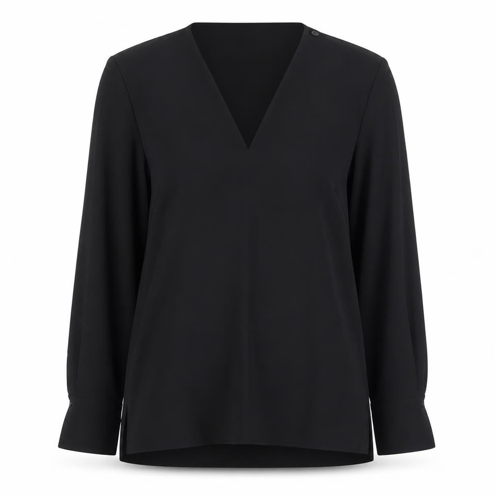 COS Women's Black V-Neck Long Sleeve Blouse Size 14