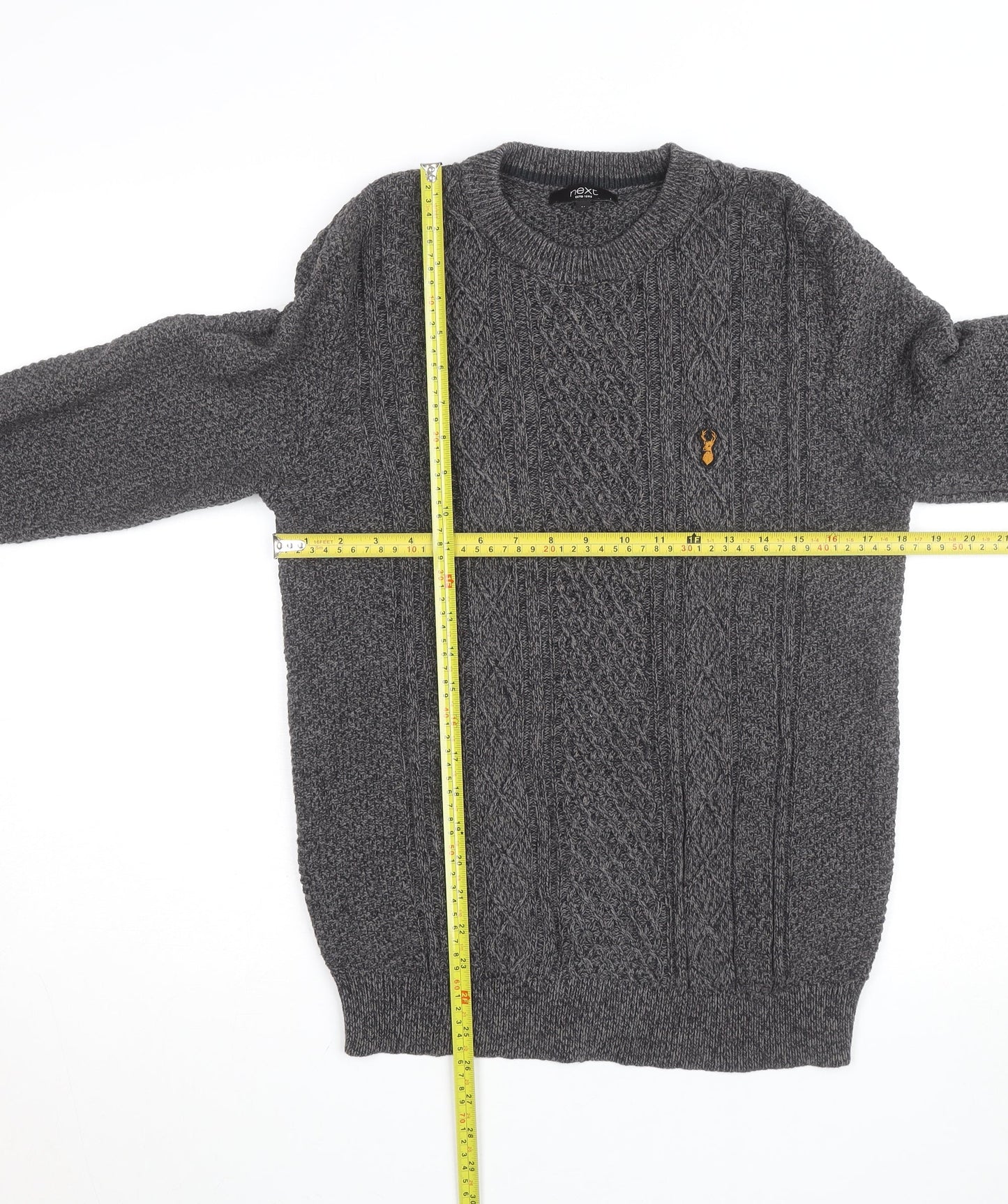 Next Men's Grey Cable-Knit Crew Neck Jumper Size M