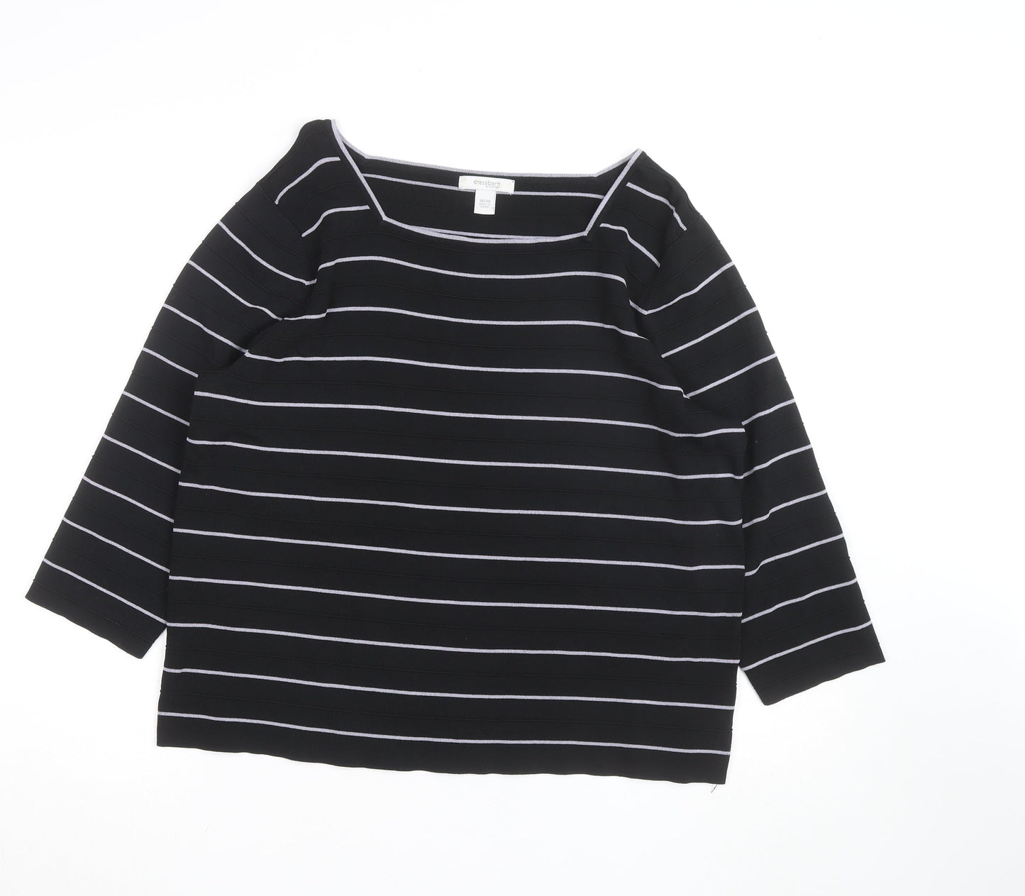 Dressbarn Women Black Striped Boat Neck 3/4 Sleeve Knit Top Size 18 Plus
