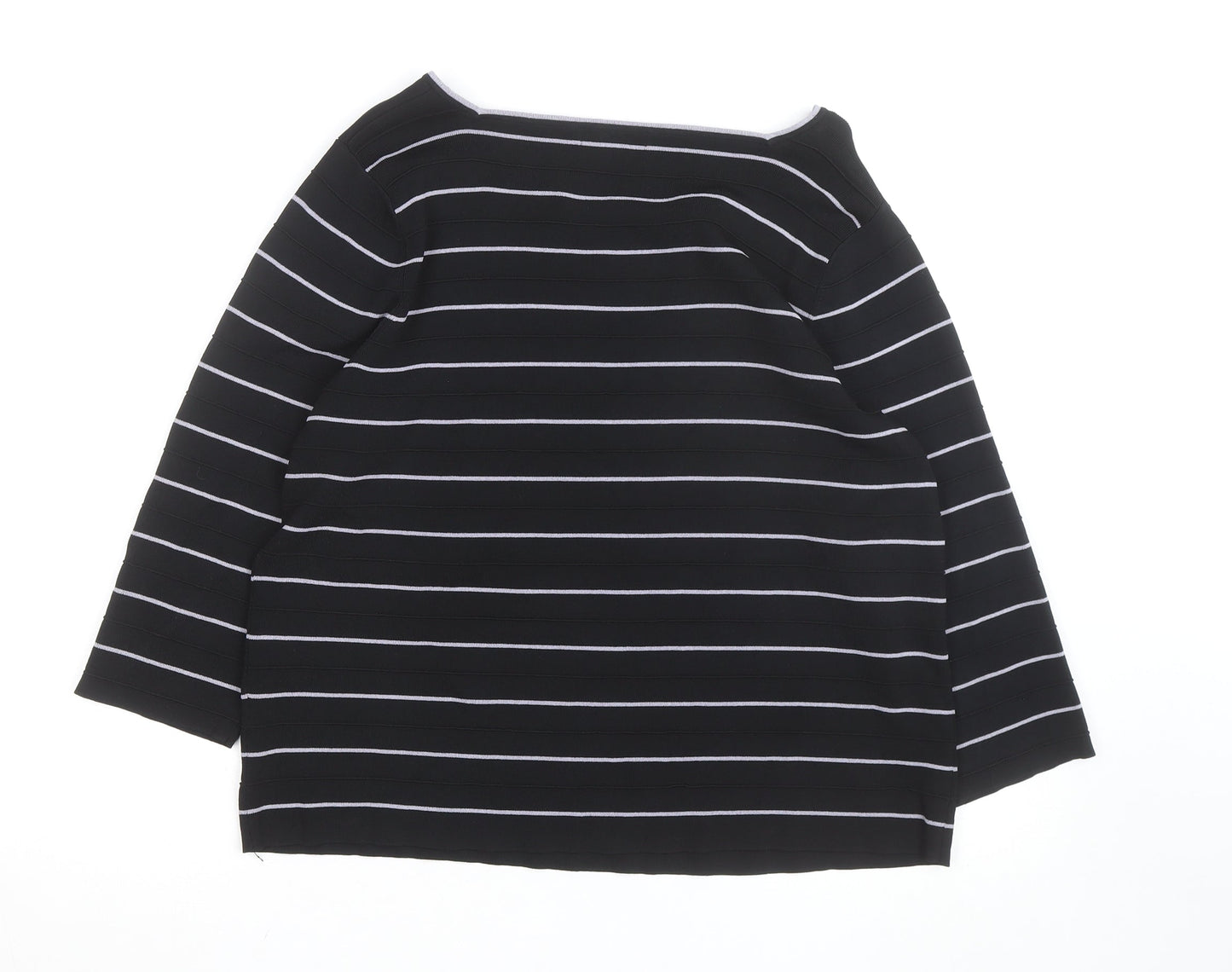 Dressbarn Women Black Striped Boat Neck 3/4 Sleeve Knit Top Size 18 Plus