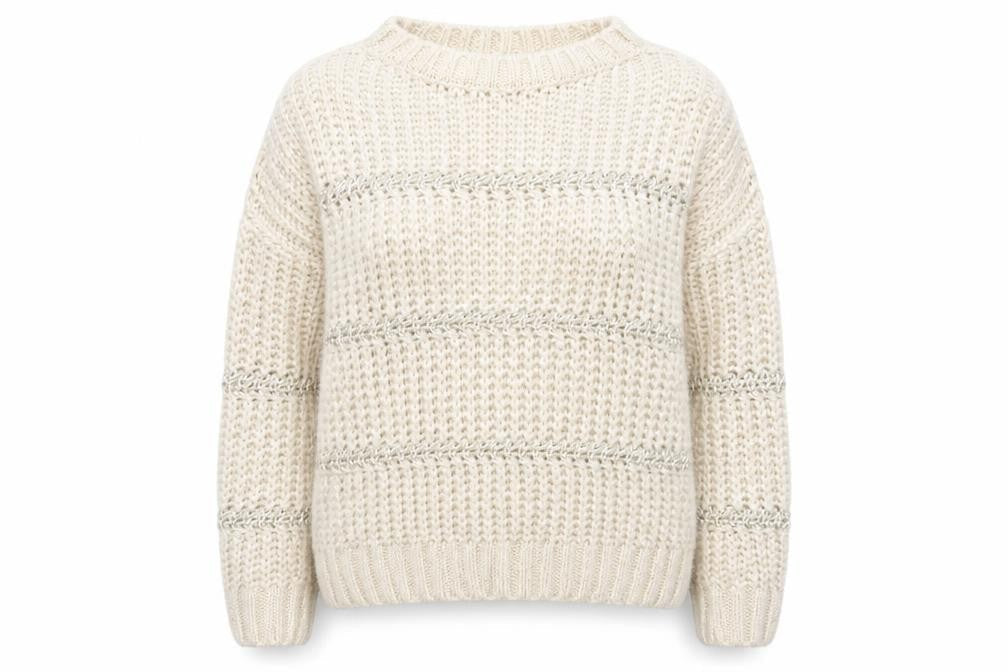 Next Women Beige Chunky Knit Crew Neck Pullover Jumper M
