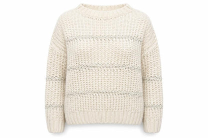 Next Women Beige Chunky Knit Crew Neck Pullover Jumper M